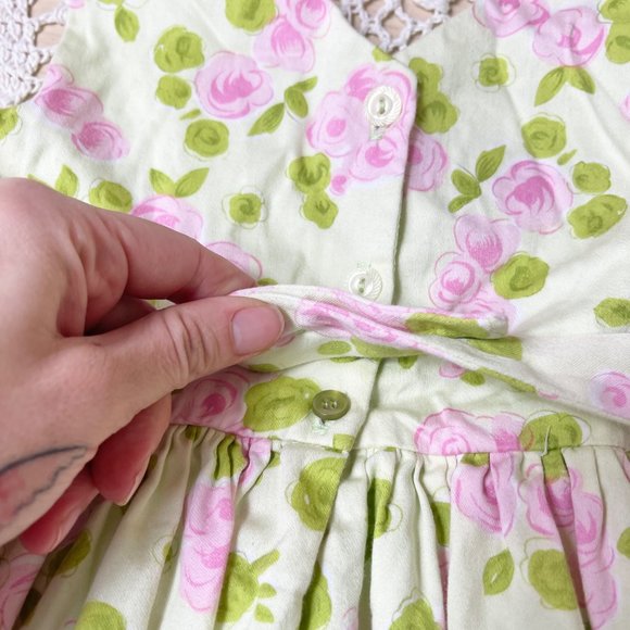 Vintage 1990s Plum Pudding Girls 6 Years Spring Green Floral Sleeveless Dress - Picture 3 of 6